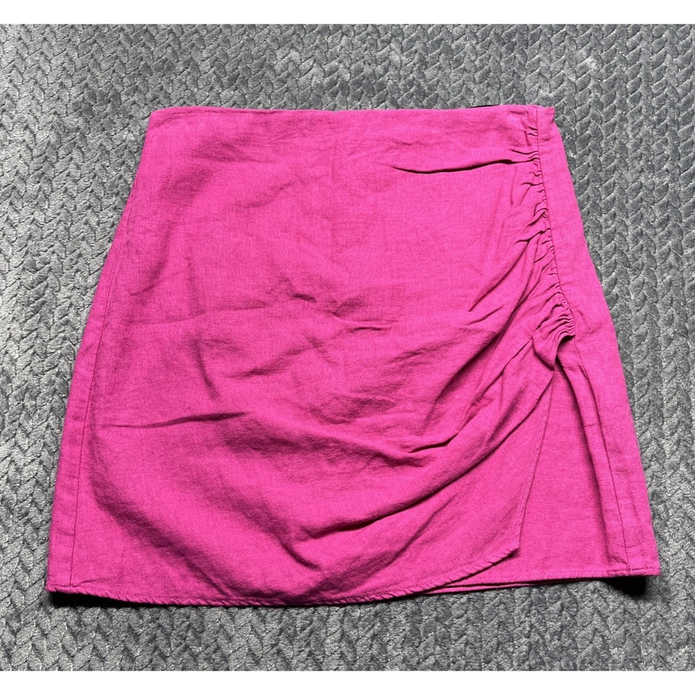 Zara Women Mini Skirt Linen‎ Pink Ruched Zip Barbie Summer Spring Pink Pony Club